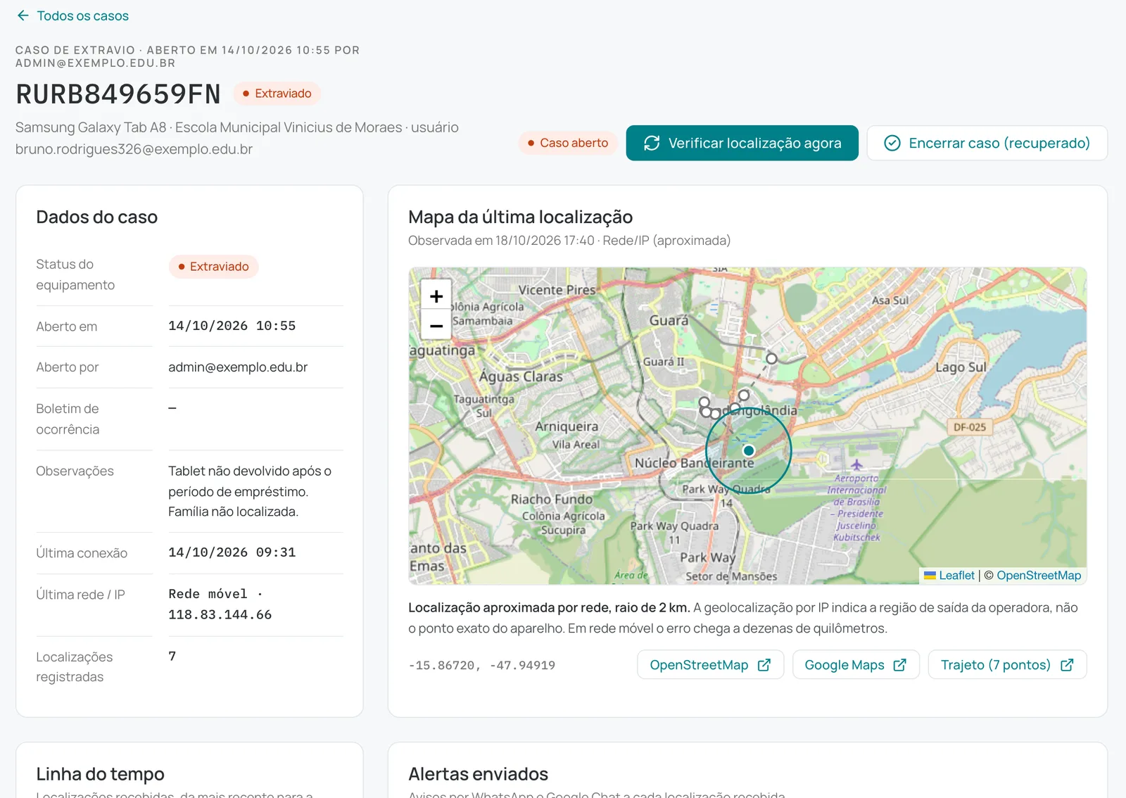 Caso de extravio com mapa da última localização